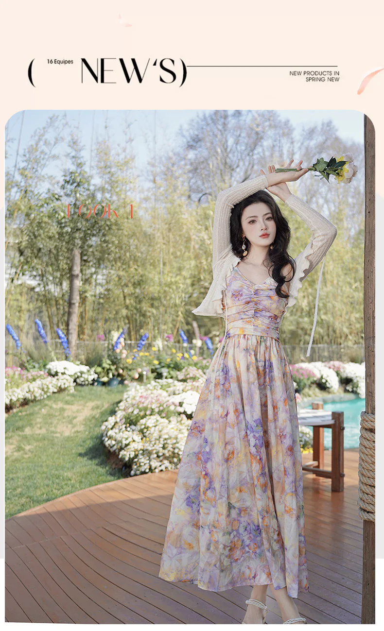 Sweet-Oil-Painting-Ombre-Floral-Casual-Strap-Dress-with-Cardigan-Set11