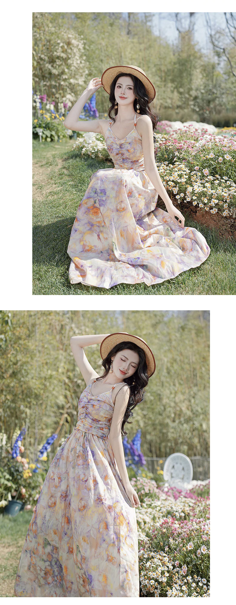 Sweet-Oil-Painting-Ombre-Floral-Casual-Strap-Dress-with-Cardigan-Set13