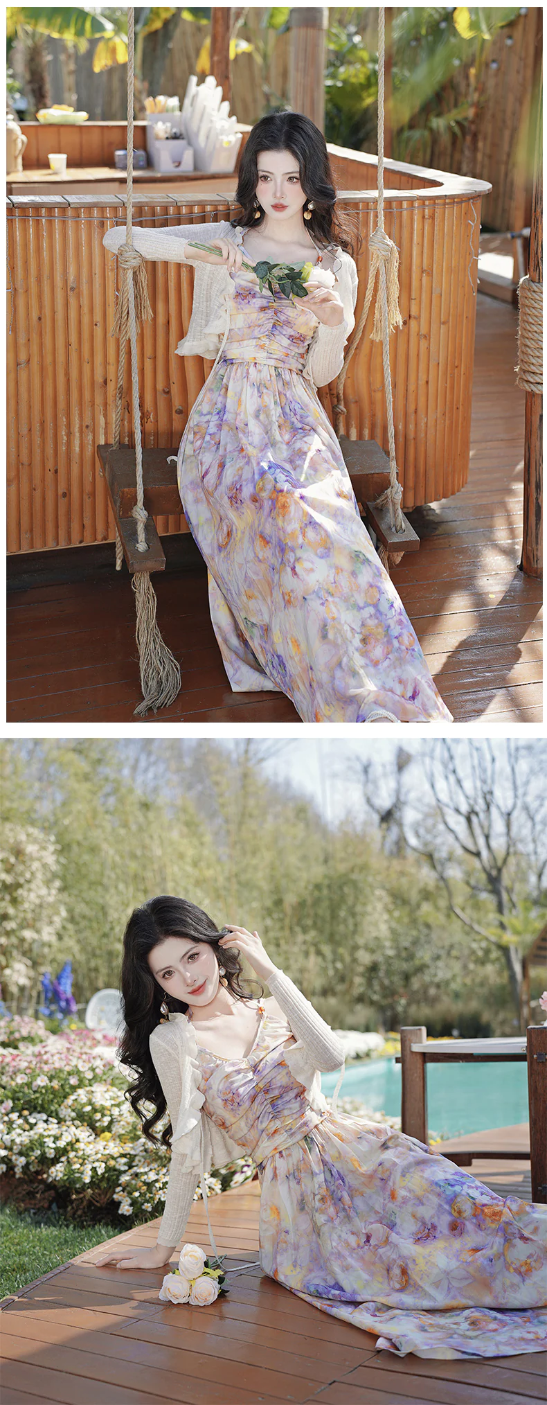Sweet-Oil-Painting-Ombre-Floral-Casual-Strap-Dress-with-Cardigan-Set15
