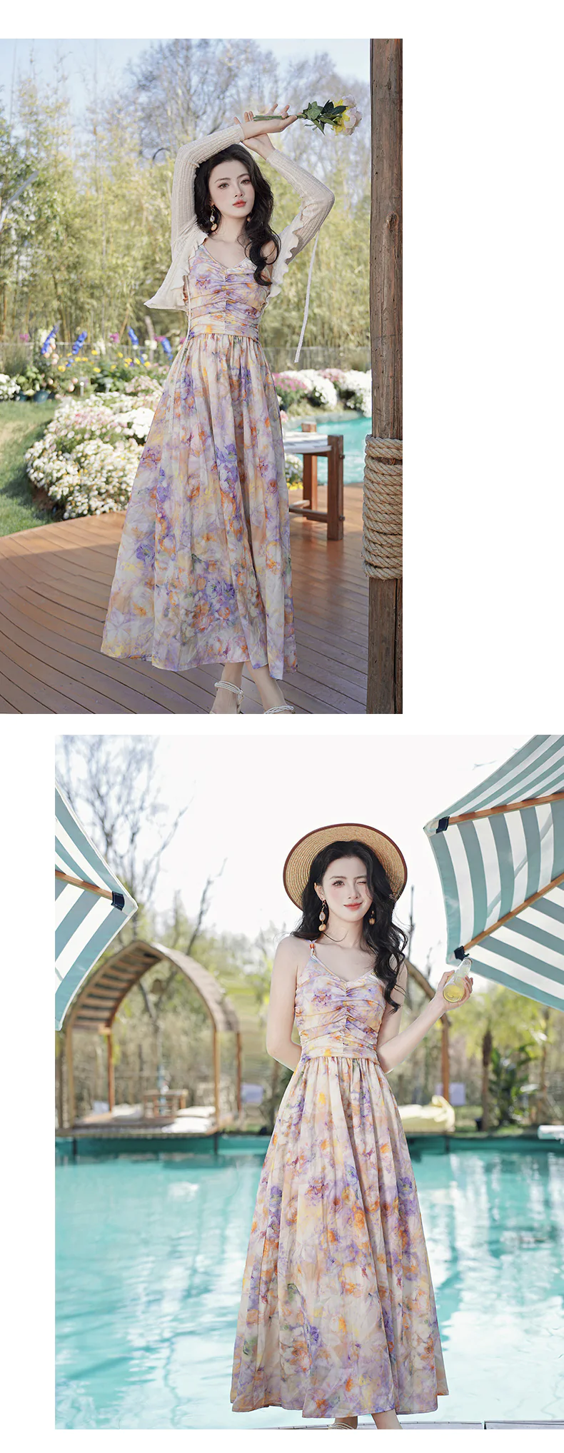 Sweet-Oil-Painting-Ombre-Floral-Casual-Strap-Dress-with-Cardigan-Set16