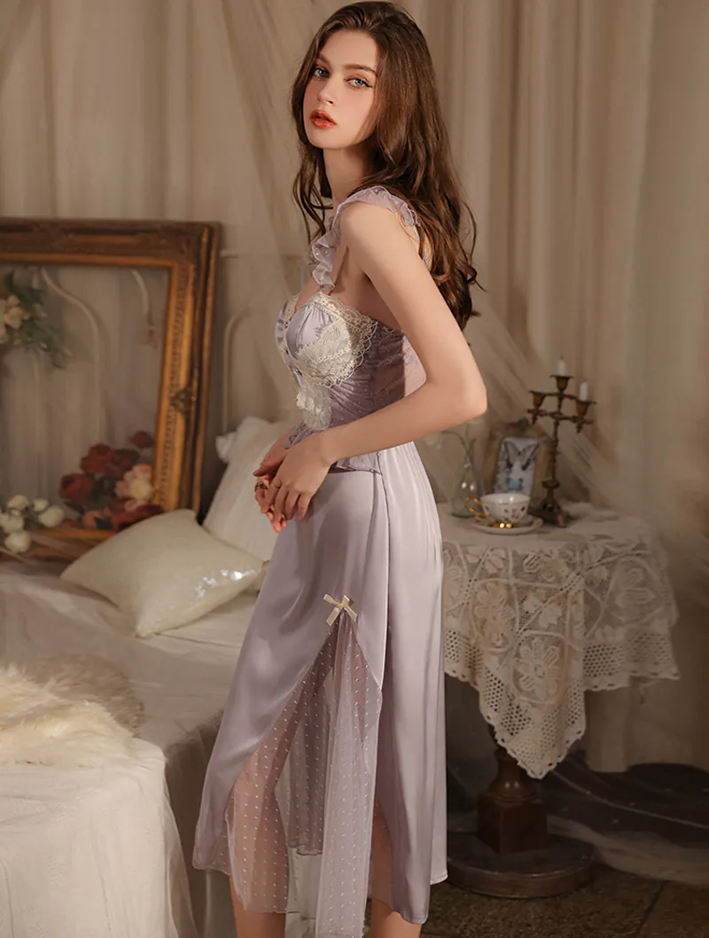 Sweet Sexy Princess Style Lace Tulle Patchwork Low cut Sleepwear04