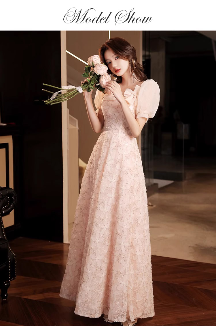 Sweet-Short-Sleeve-Pink-Floral-Long-Formal-Party-Dress-Evening-Gown10