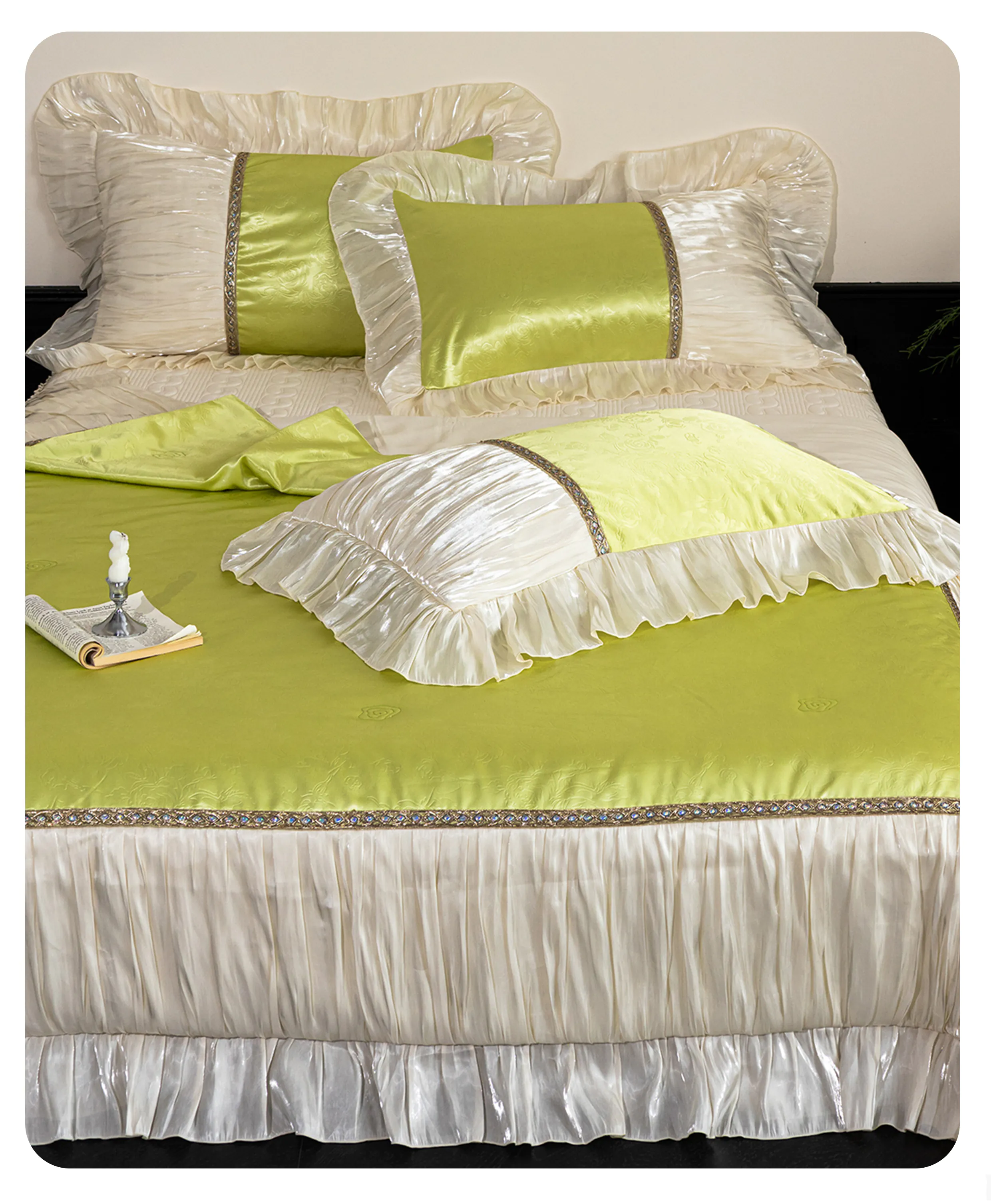 Ultra-Soft-Green-Tencel-Cotton-Pleated-Ruffle-Edges-4-Piece-Bedspread-Set11