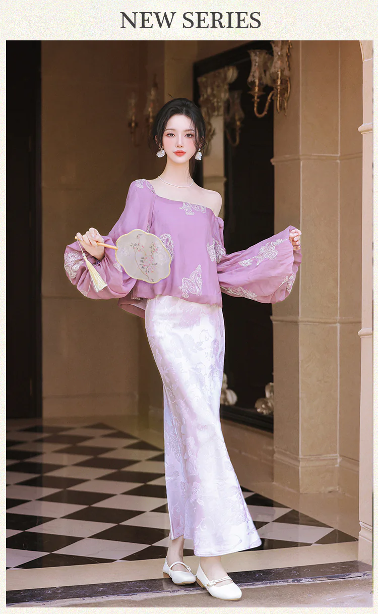 Vintage-French-Square-Neck-Puff-Sleeve-Top-with-Jacquard-Skirt-2-Piece-Set07
