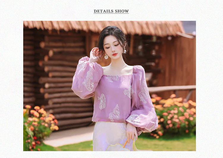 Vintage-French-Square-Neck-Puff-Sleeve-Top-with-Jacquard-Skirt-2-Piece-Set08