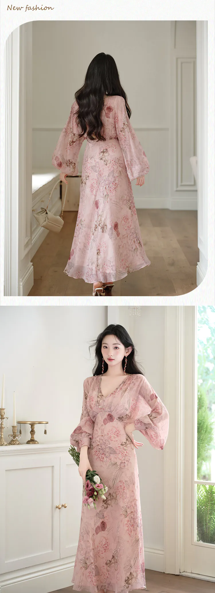 Vintage-V-Neck-Floral-Print-Puff-Sleeves-Chiffon-Vacation-Beach-Casual-Dress12
