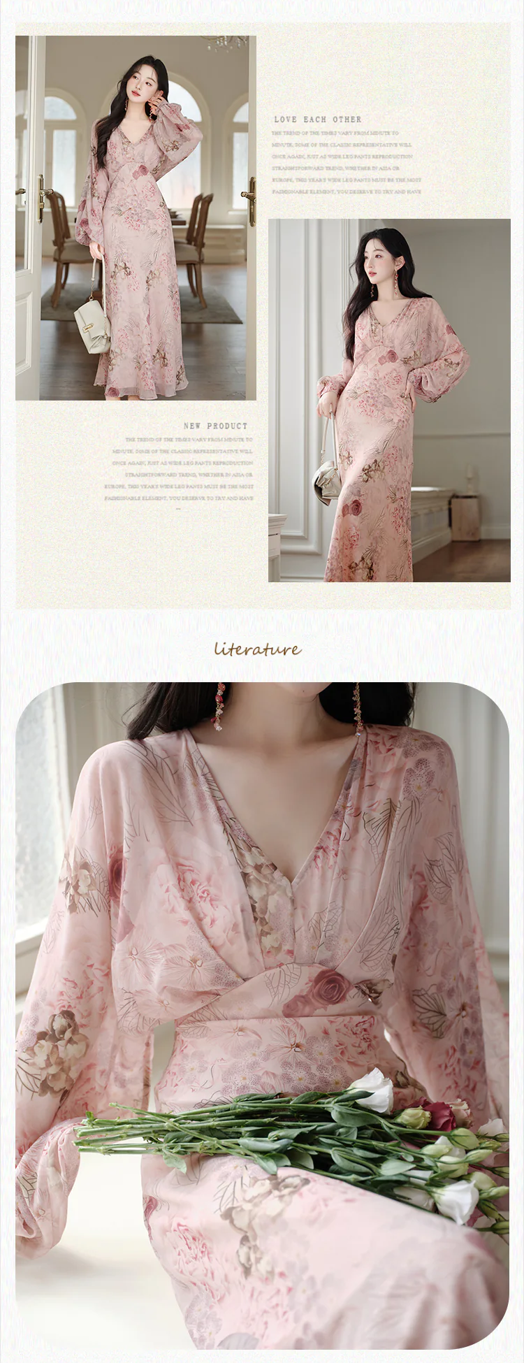 Vintage-V-Neck-Floral-Print-Puff-Sleeves-Chiffon-Vacation-Beach-Casual-Dress13