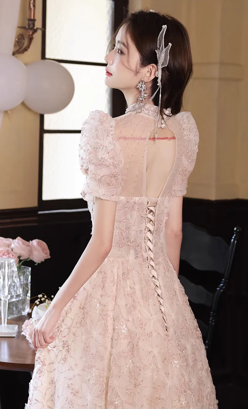 Exquisite Crew Neck Floral Birthday Party Engagement Evening Dress (Size: S)