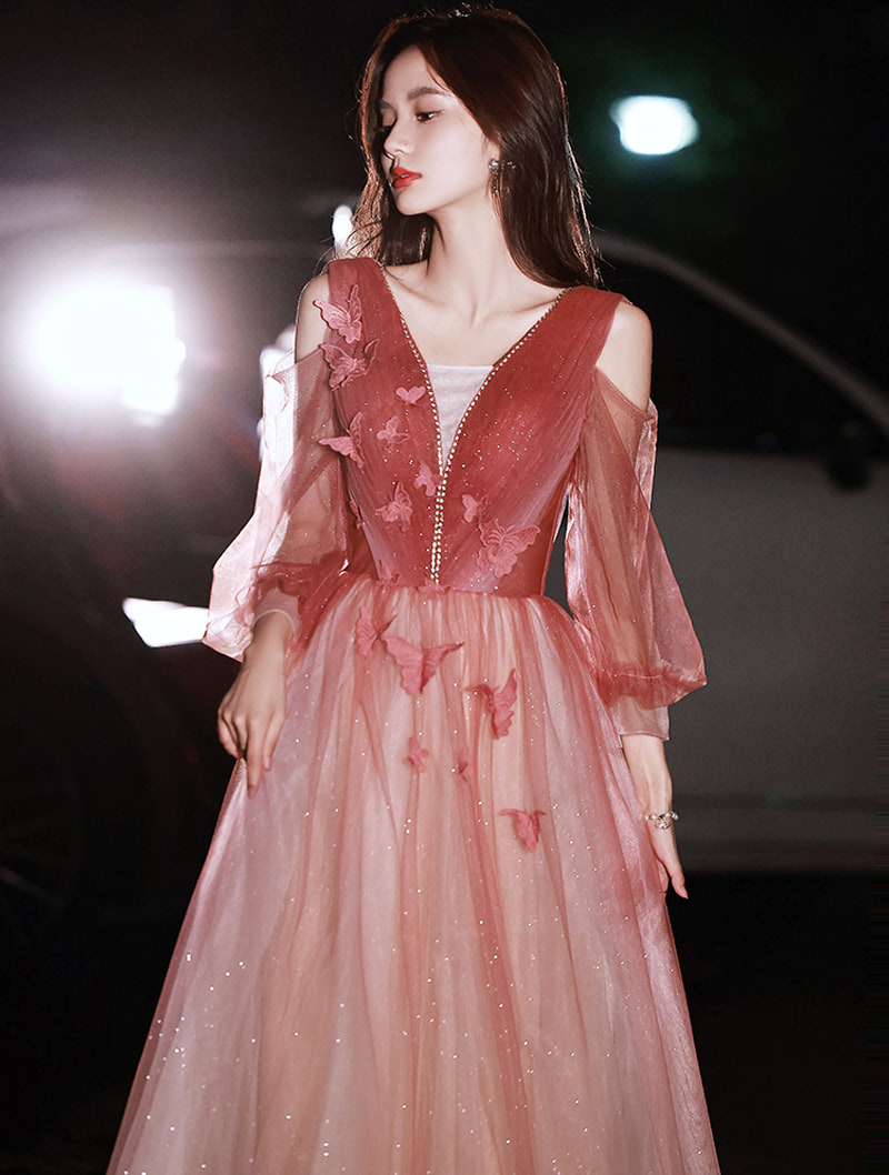 Graceful Fairy Red V-neck Slim Prom Party Wedding Dress01