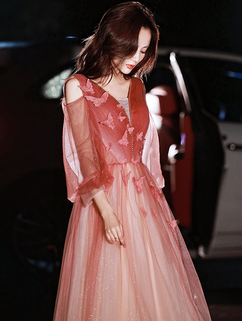 Graceful Fairy Red V-neck Slim Prom Party Wedding Dress03