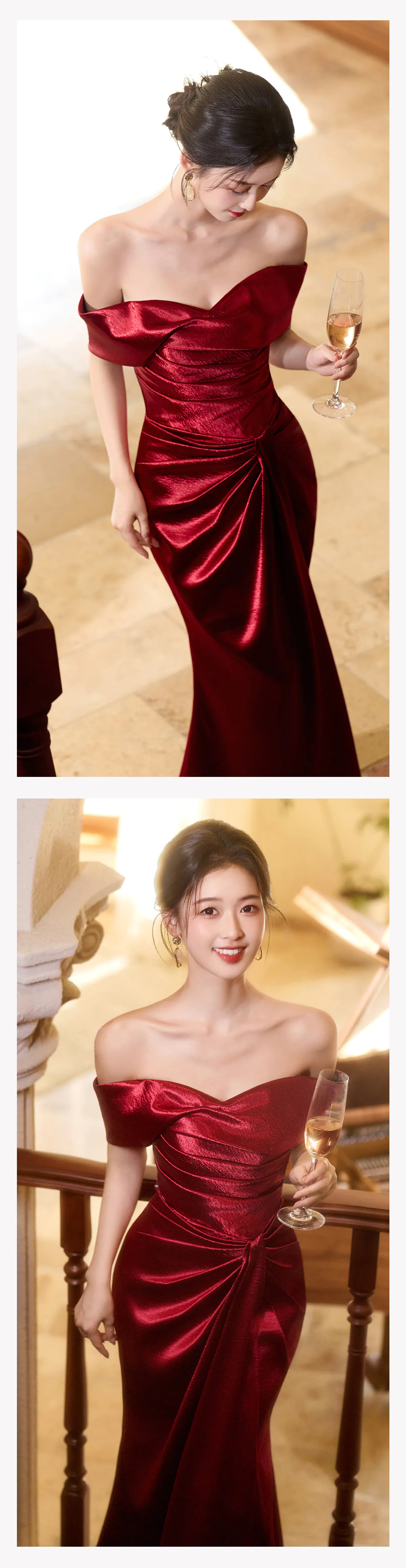 Off-Shoulder-Red-Satin-Formal-Dress-Ruched-Mermaid-Bridal-Evening-Gown12