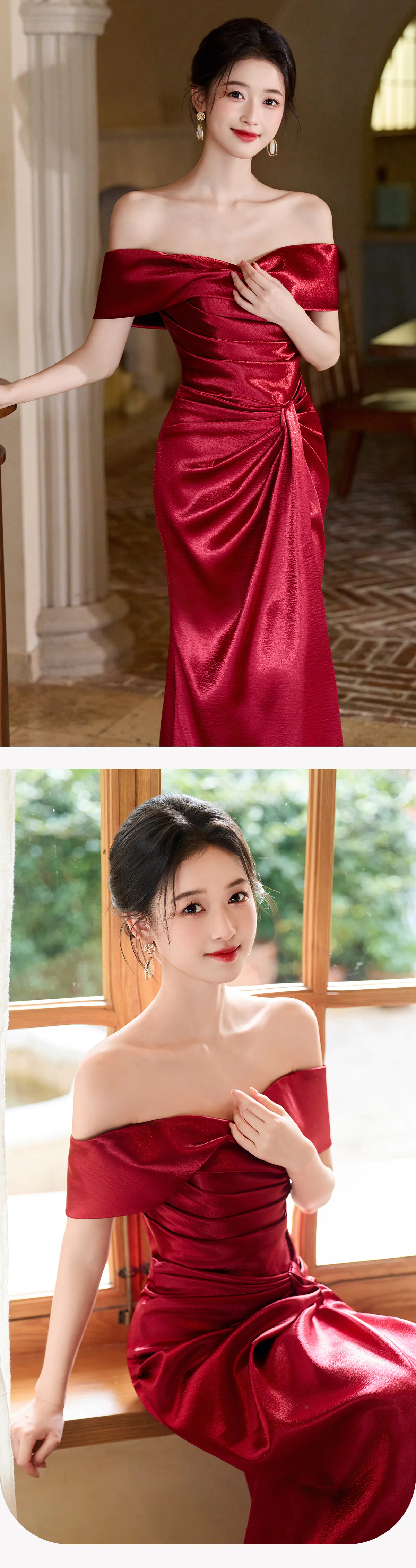Off-Shoulder-Red-Satin-Formal-Dress-Ruched-Mermaid-Bridal-Evening-Gown13