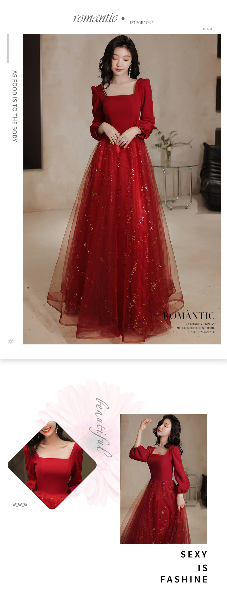 Romantic Burgundy Tulle Prom Evening Dress Long Ball Gown07