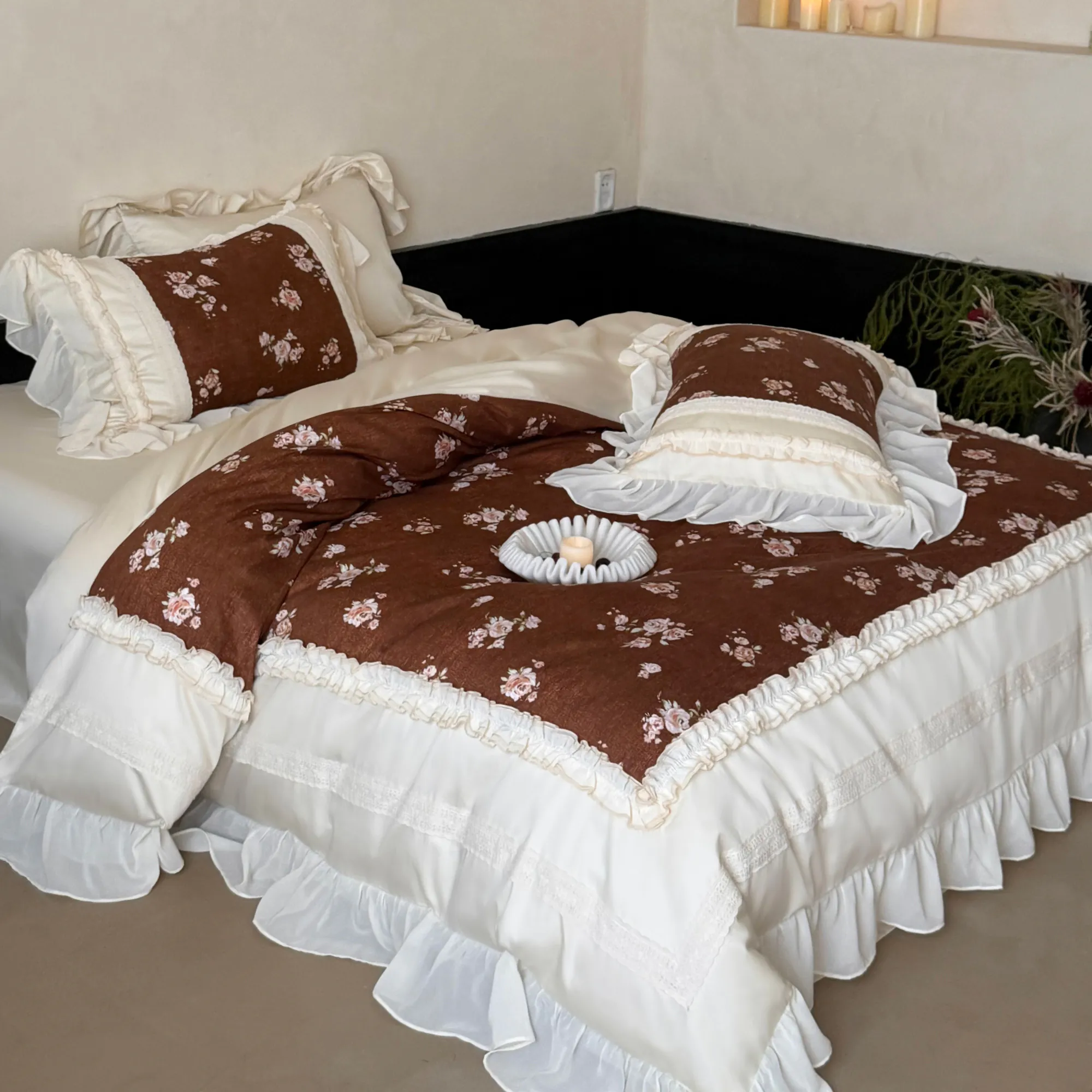 Victorian Country Ruffle Edge 100S Long Staple Cotton Floral Duvet Cover Set02