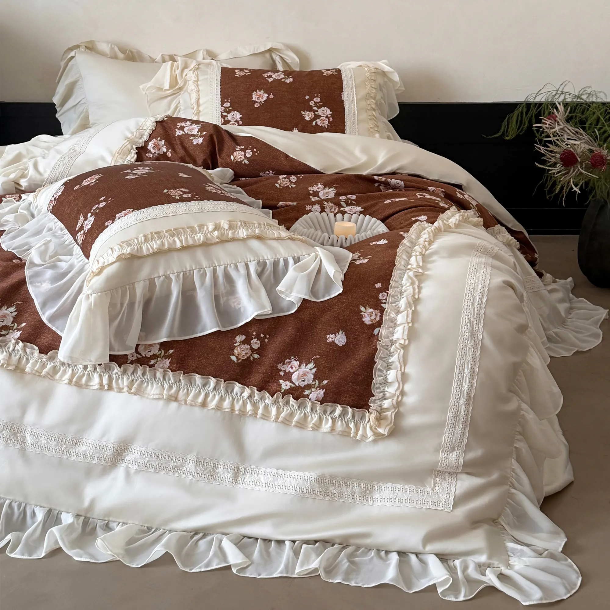Victorian Country Ruffle Edge 100S Long-Staple Cotton Floral Duvet Cover Set03 Victorian Country Ruffle Edge 100S Long Staple Cotton Floral Duvet Cover Set03