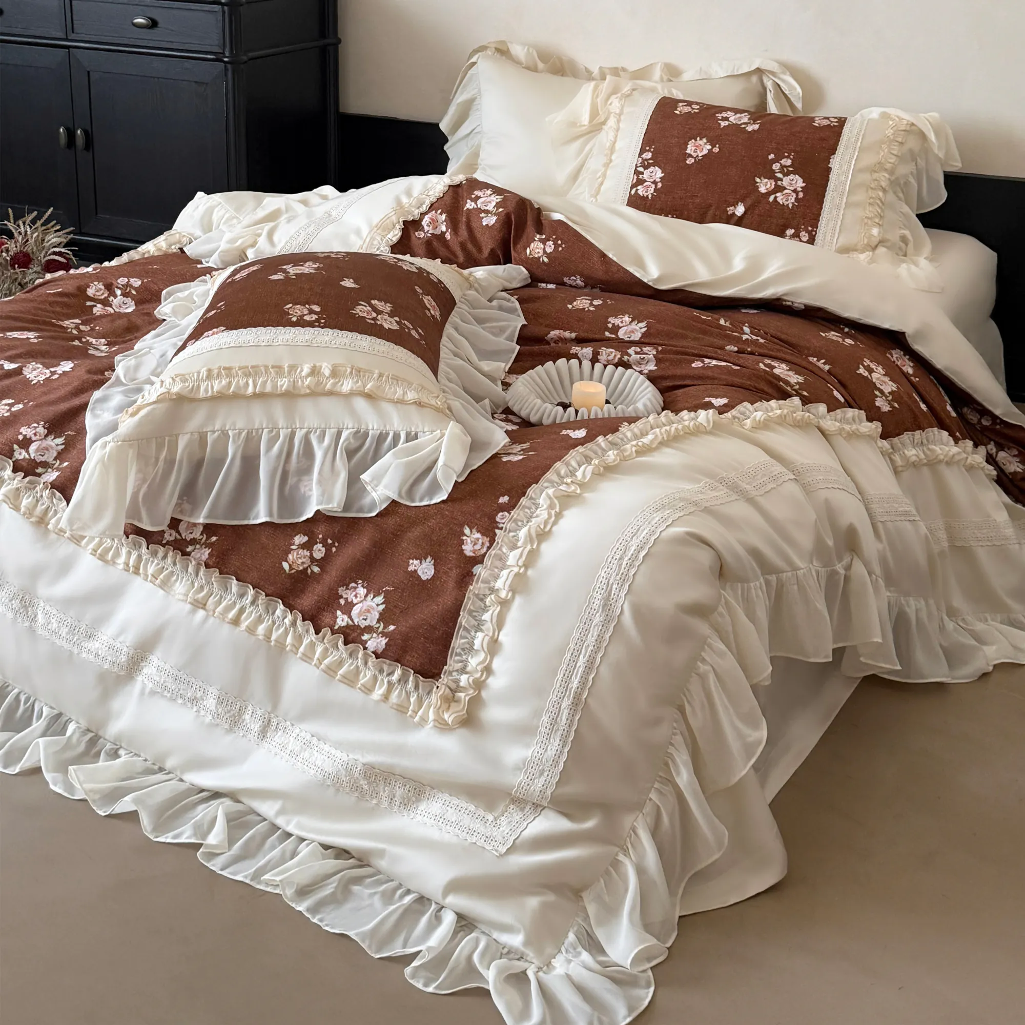 Victorian Country Ruffle Edge 100S Long-Staple Cotton Floral Duvet Cover Set04 Victorian Country Ruffle Edge 100S Long Staple Cotton Floral Duvet Cover Set04