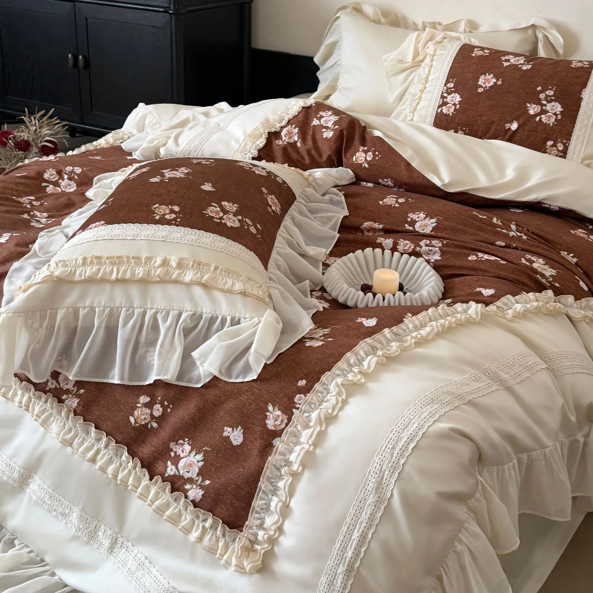 Victorian Country Ruffle Edge 100S Long-Staple Cotton Floral Duvet Cover Set05 Victorian Country Ruffle Edge 100S Long Staple Cotton Floral Duvet Cover Set05