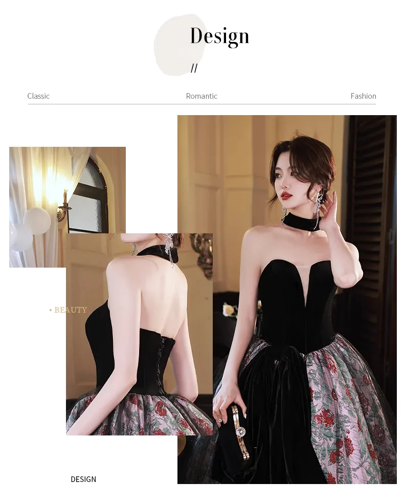 Vintage-Black-Velvet-Bodice-Red-Rose-Floral-Jacquard-Skirt-Formal-Dress08