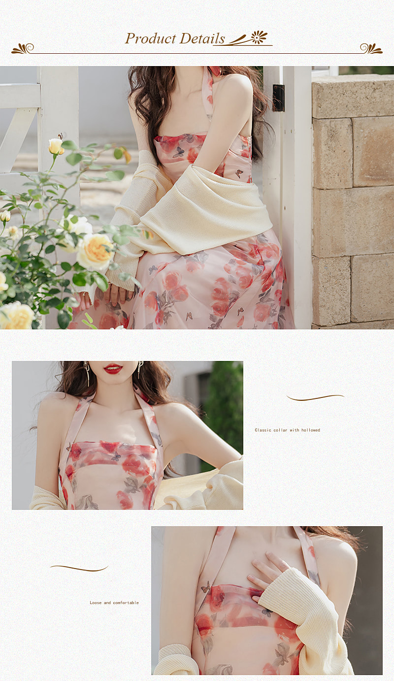 Beautiful-Floral-Printed-Halter-Casual-Chiffon-Dress-Cardigan-Top08