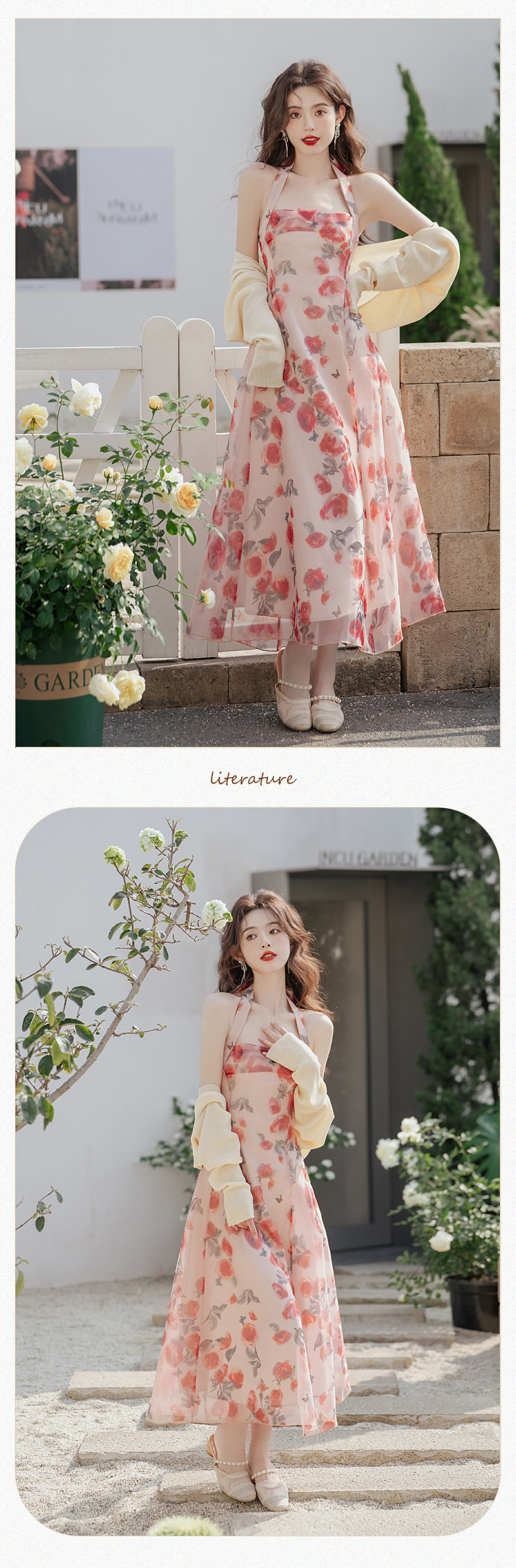 Beautiful-Floral-Printed-Halter-Casual-Chiffon-Dress-Cardigan-Top14