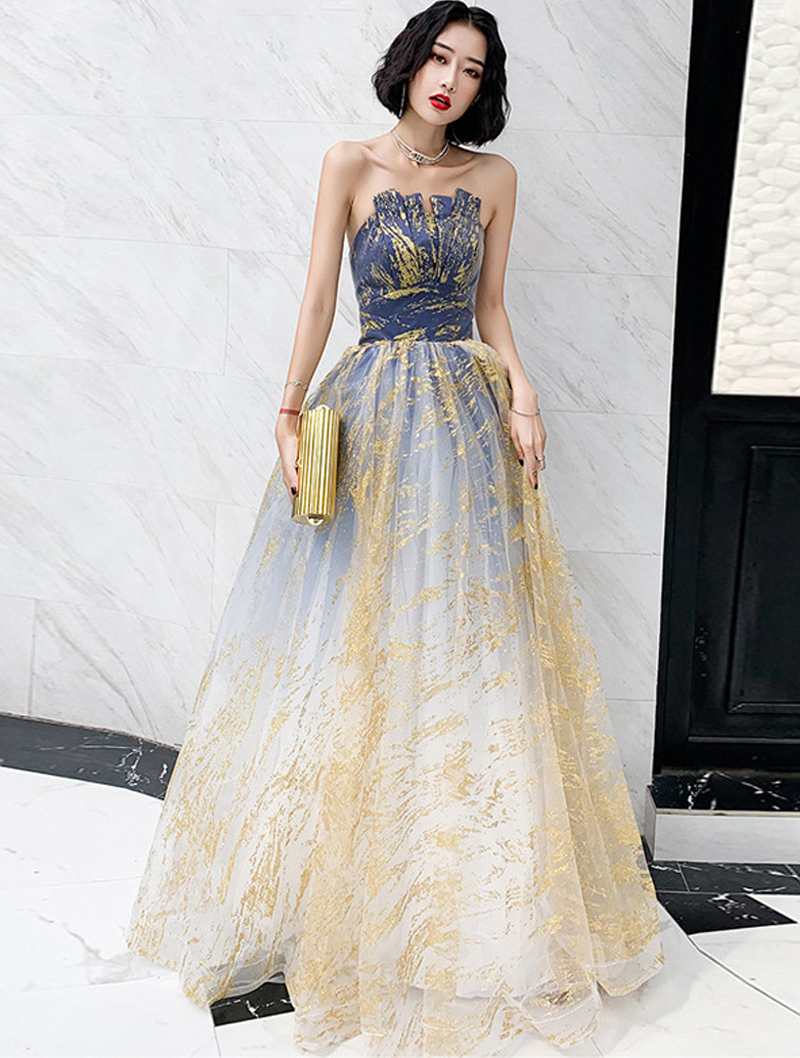 Elegant Blue Tulle Long Prom Evening Formal Dress01