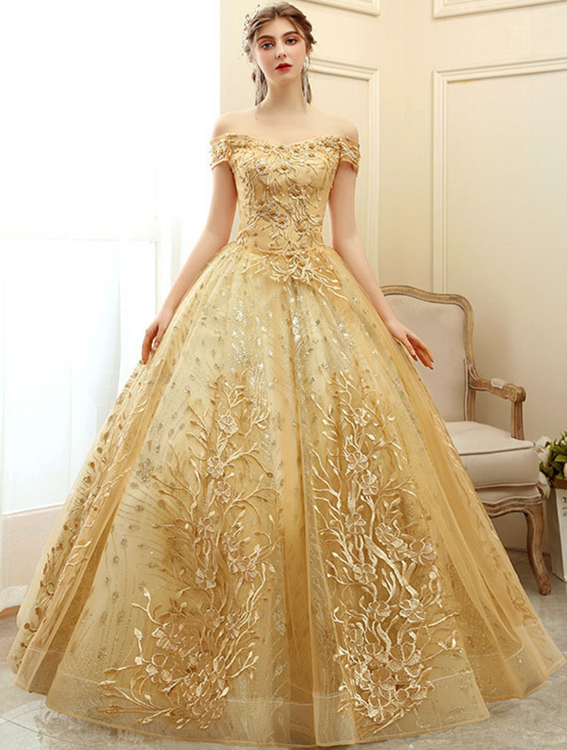 Elegant Luxury Gold Plus Size Prom Evening Dress01
