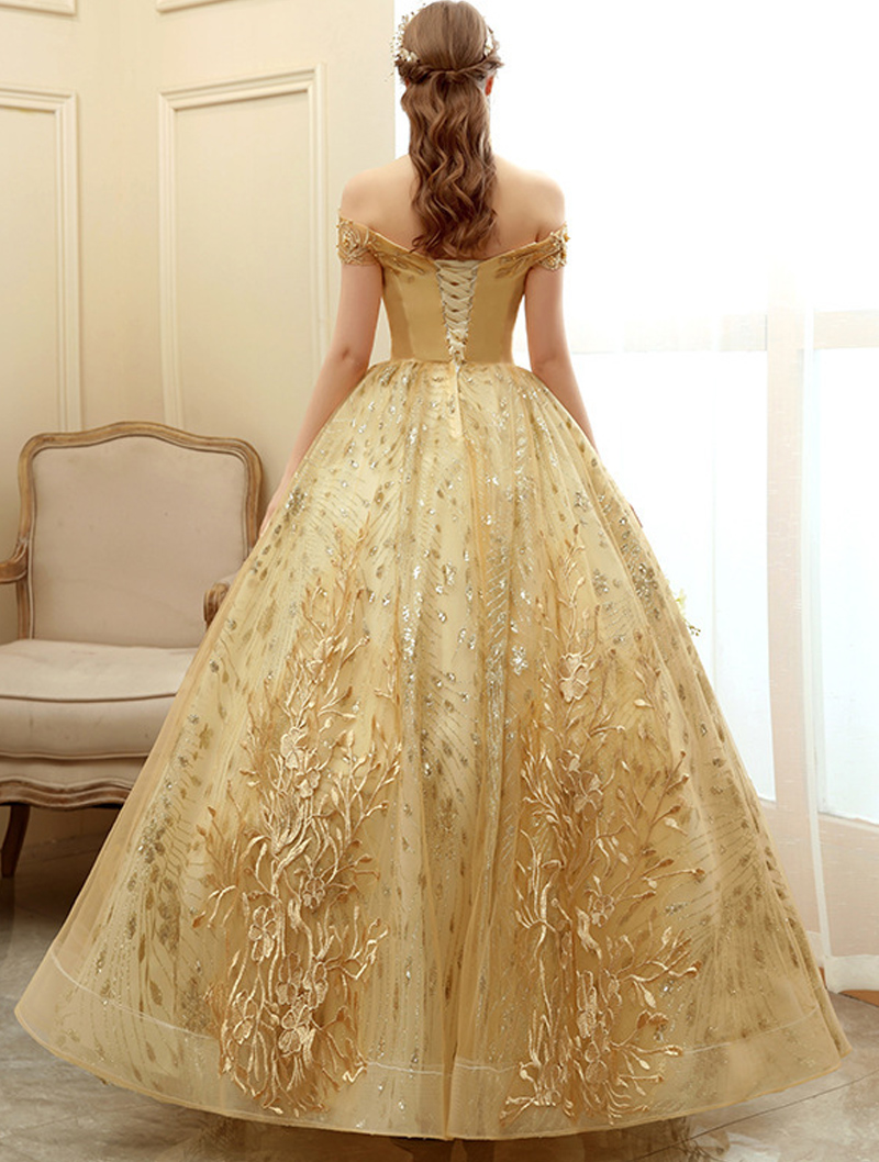 Elegant Luxury Gold Plus Size Prom Evening Dress01