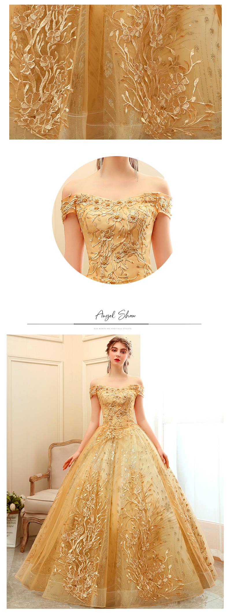 Elegant Luxury Gold Plus Size Prom Evening Dress07