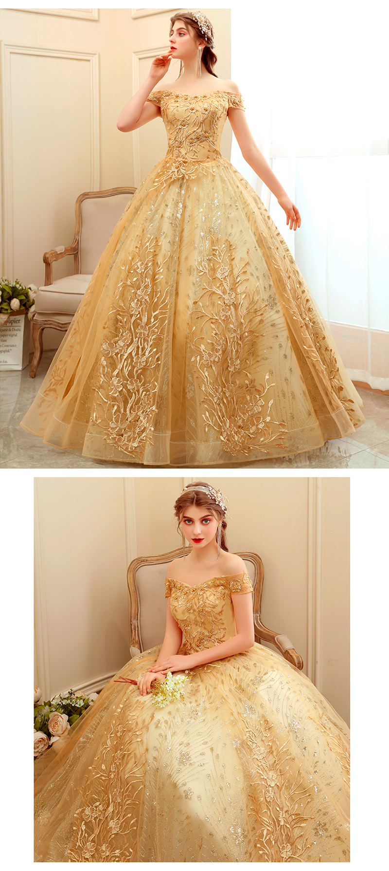 Elegant Luxury Gold Plus Size Prom Evening Dress09