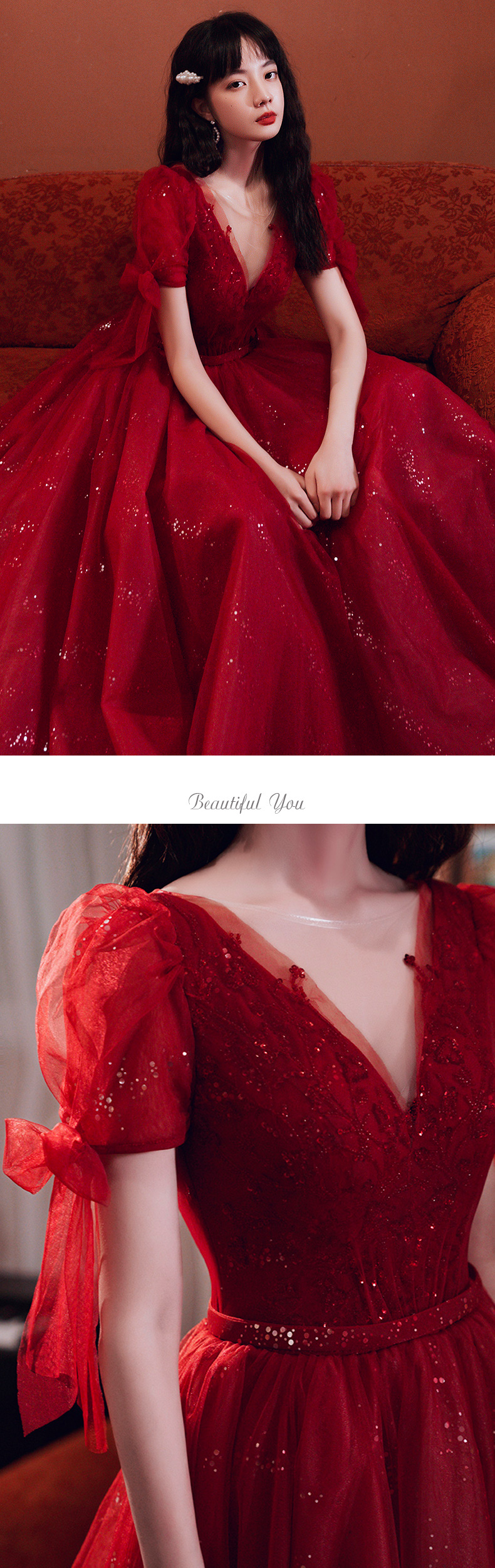 Embroidery Bridal Gown Red Party Toast Long Evening Dress08