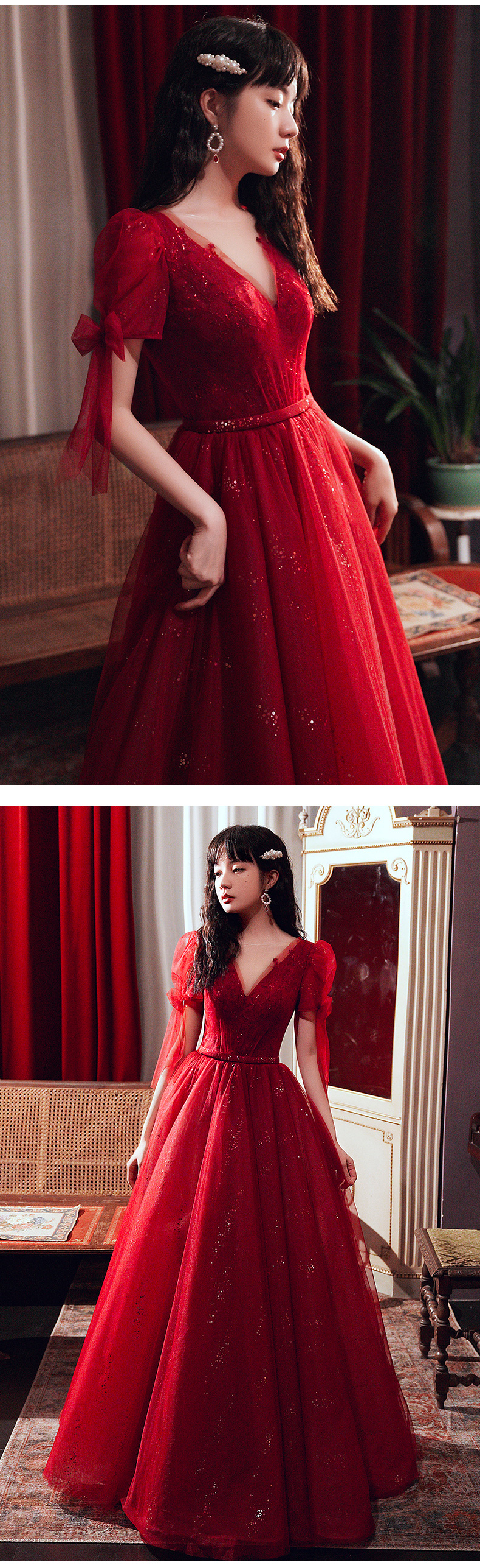 Embroidery Bridal Gown Red Party Toast Long Evening Dress11