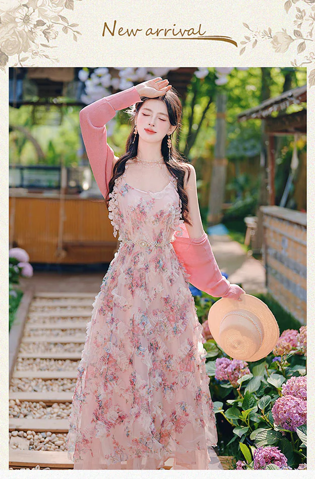 Fairycore-Pink-Floral-Ruffled-Tiered-Slip-Dress-with-Matching-Cardigan-Set07