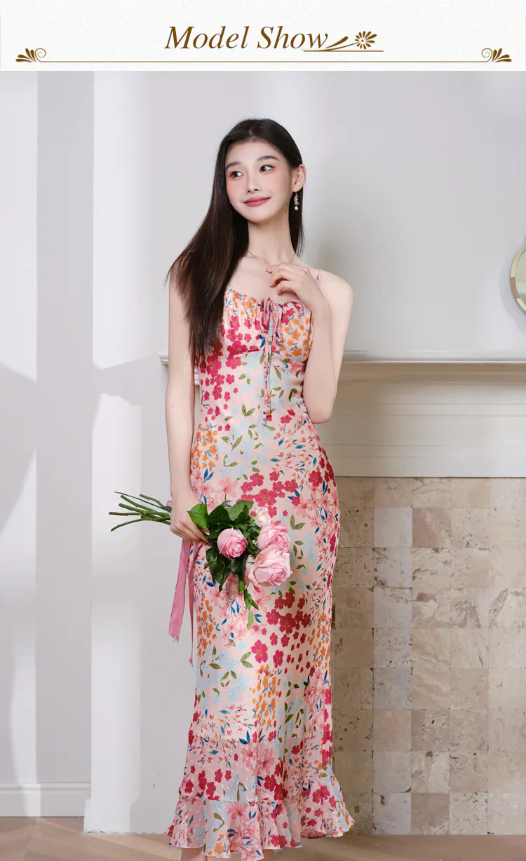 Feminine-Botanical-Floral-Print-Casual-Slip-Dress-with-White-Cardigan-Set08