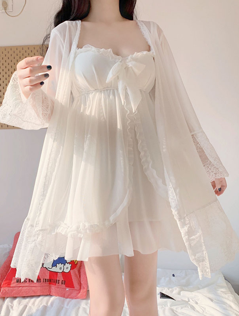 Feminine Lace Summer Sleepwear Dress Pajama Set01