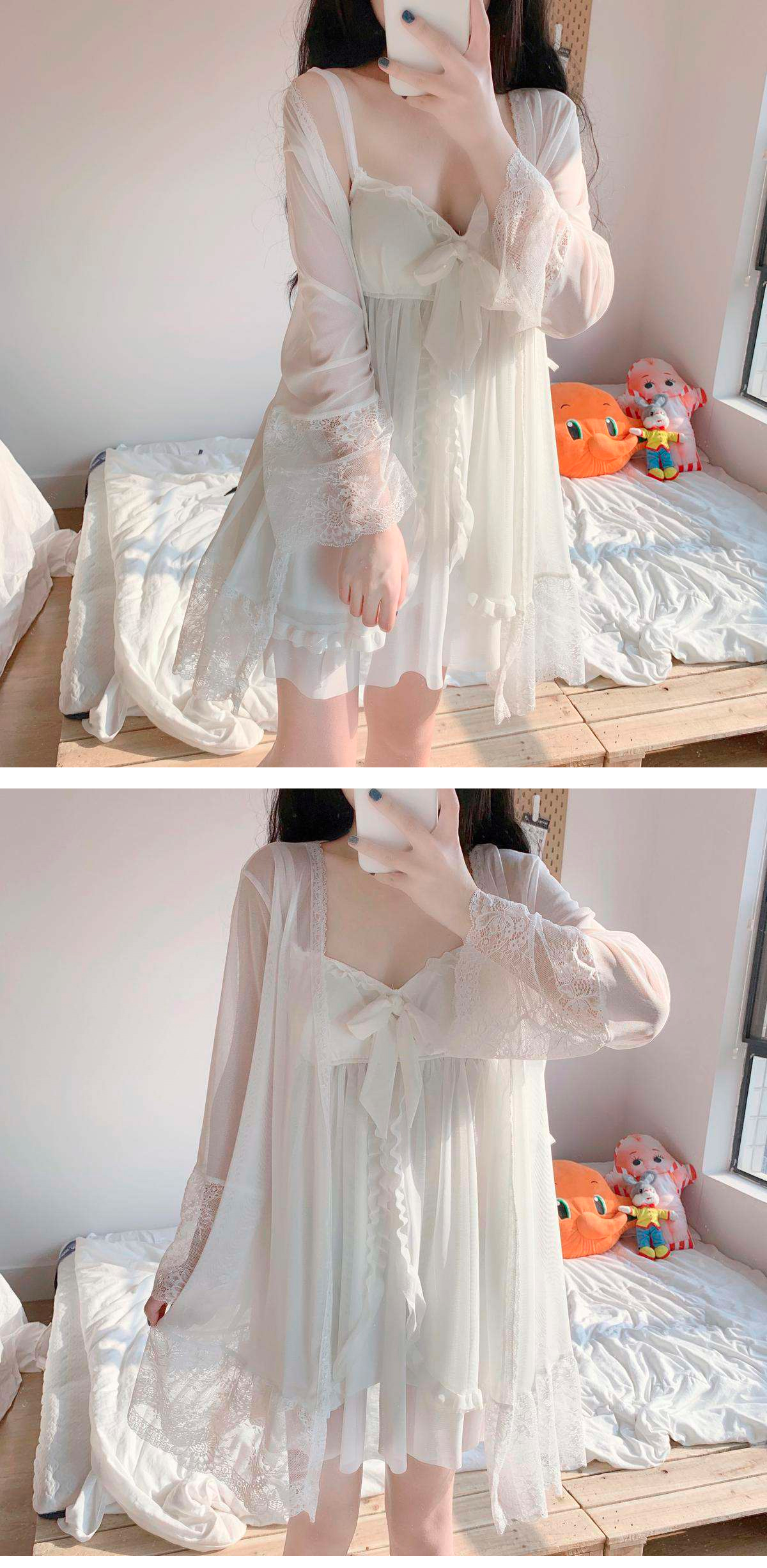 Feminine Lace Summer Sleepwear Dress Pajama Set07