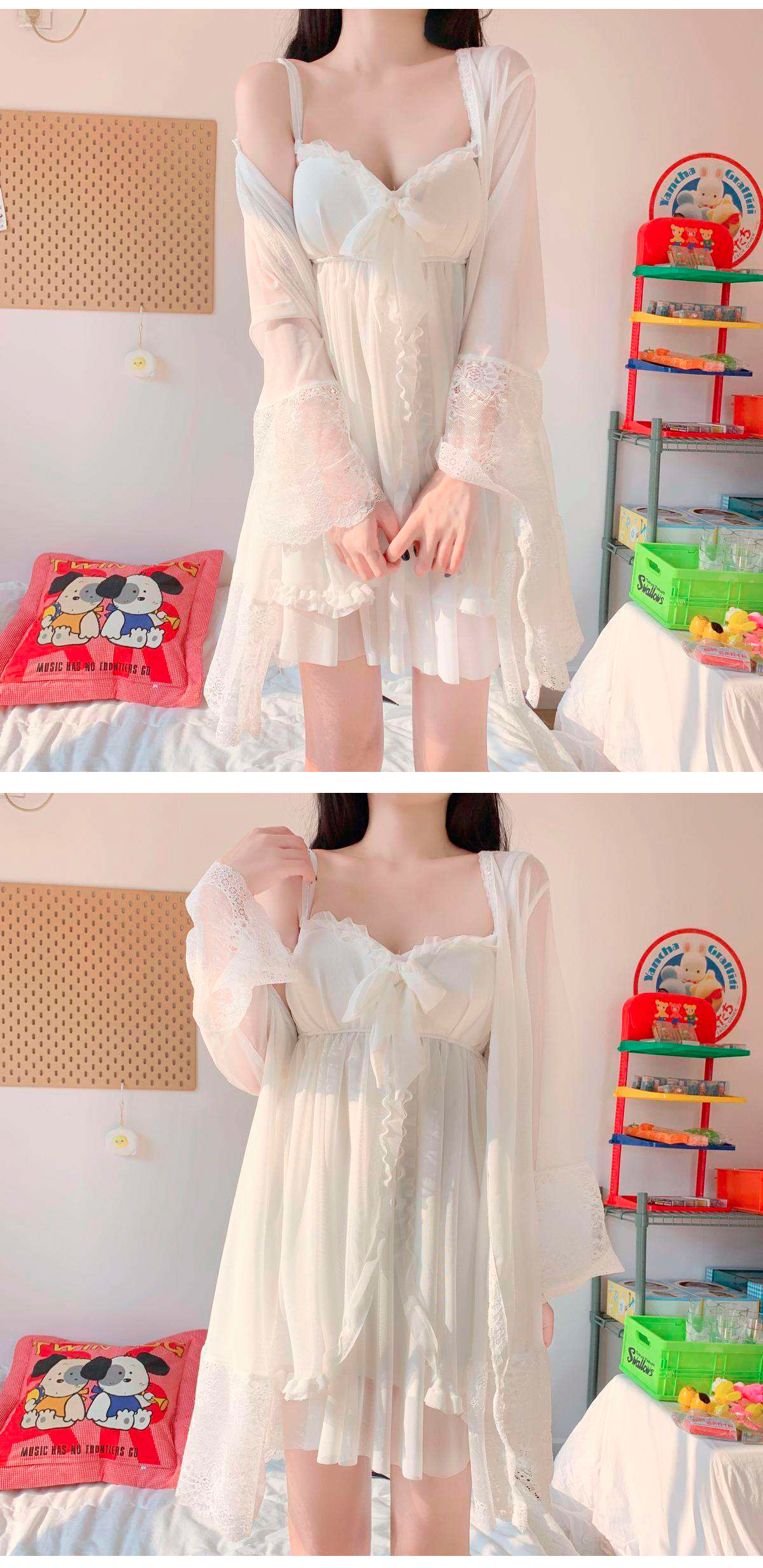 Feminine Lace Summer Sleepwear Dress Pajama Set08