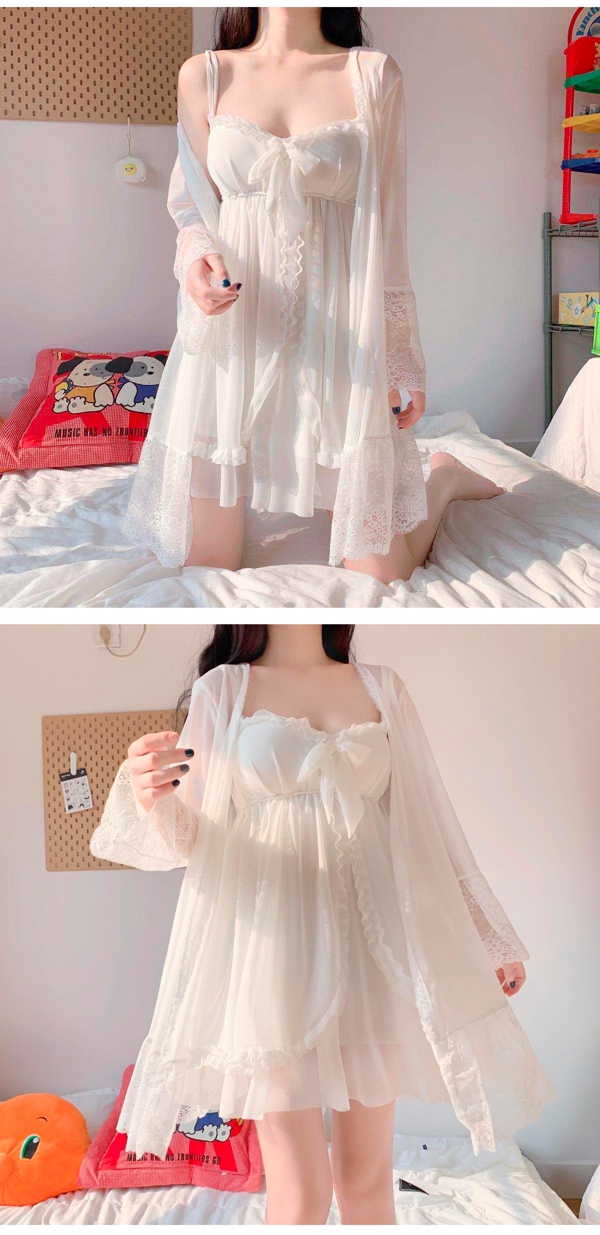 Feminine Lace Summer Sleepwear Dress Pajama Set09