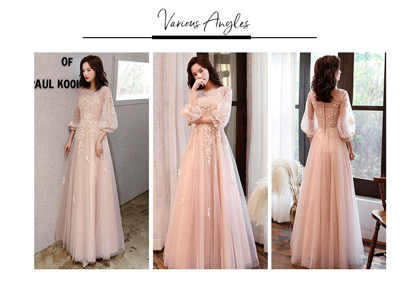 A Line Champagne Long Sleeve Lace Prom Dress for Women08