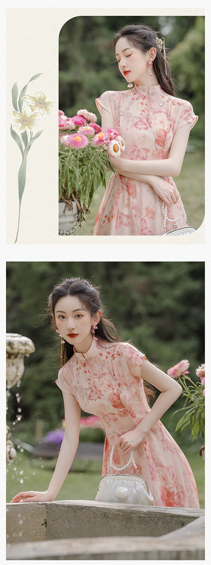 A-Line-Stand-Collar-Chiffon-Pink-Floral-Print-Summer-Maxi-Dress11