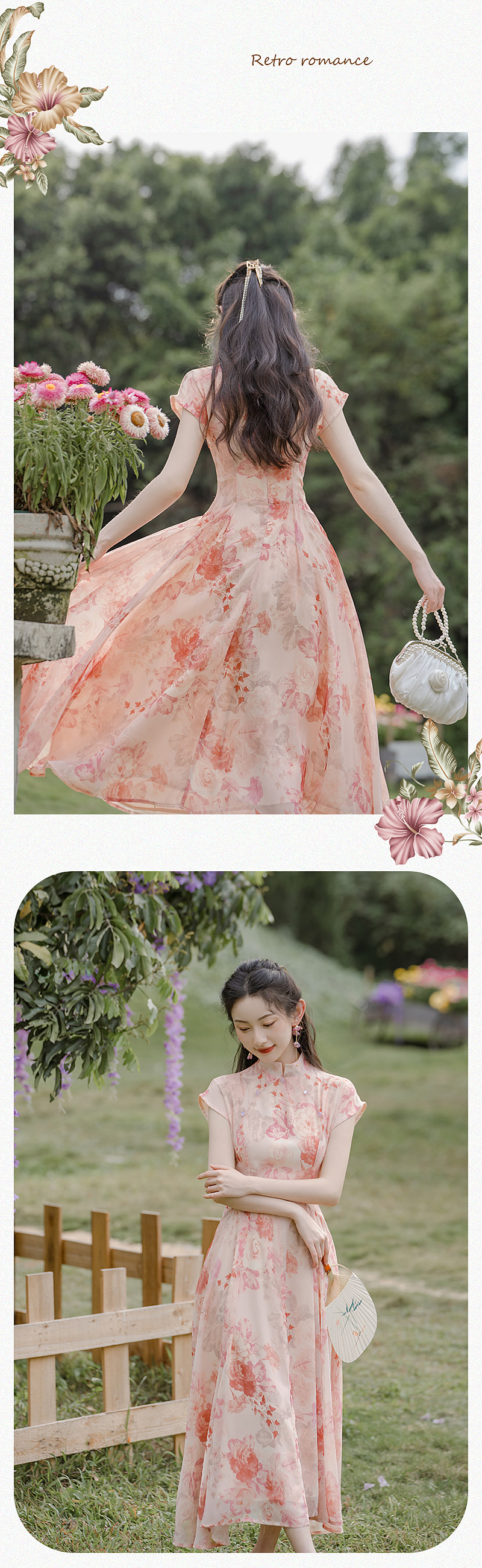 A-Line-Stand-Collar-Chiffon-Pink-Floral-Print-Summer-Maxi-Dress12