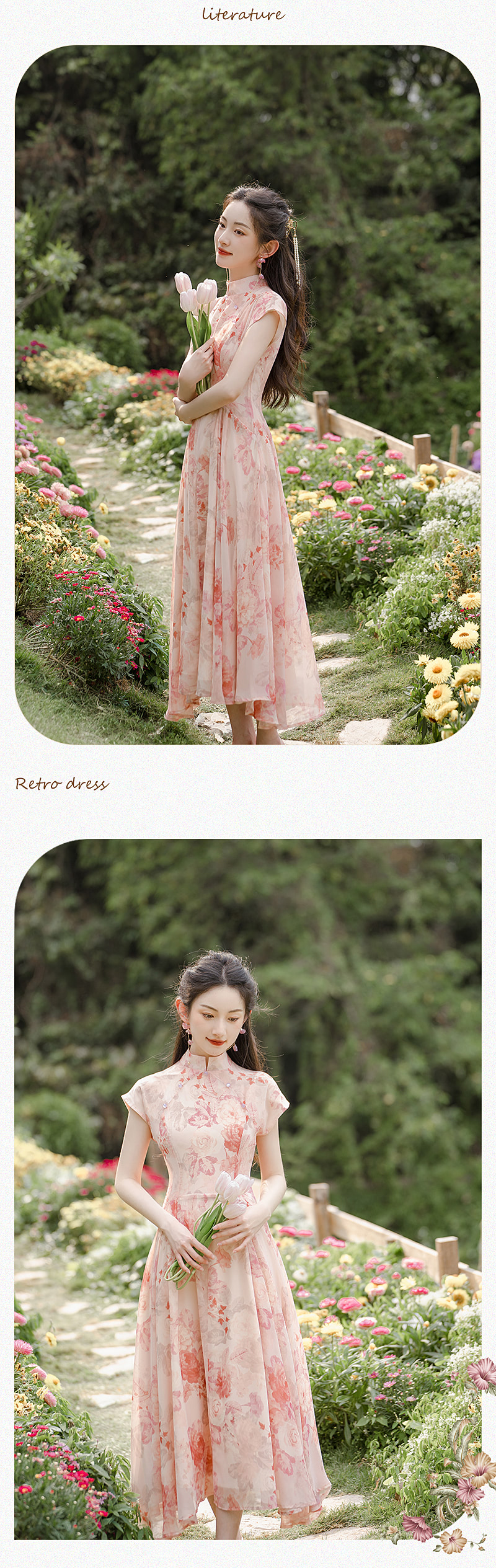 A-Line-Stand-Collar-Chiffon-Pink-Floral-Print-Summer-Maxi-Dress15