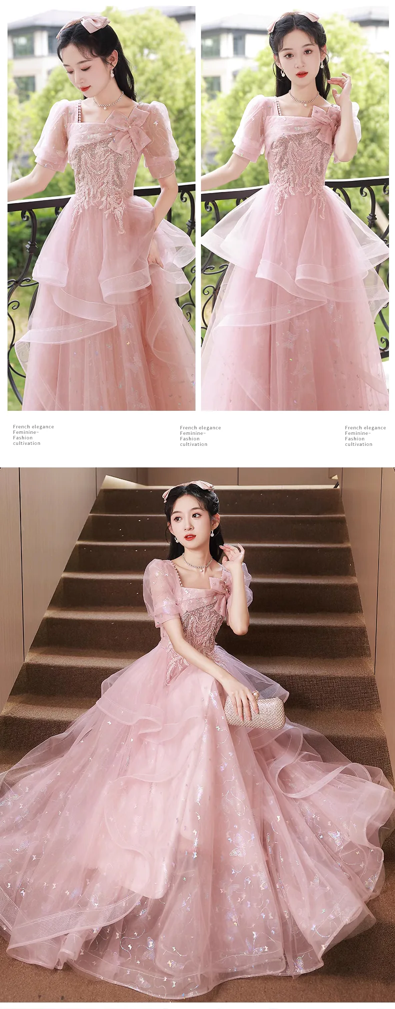 Charming-Pink-Embroidery-Short-Sleeve-Evening-Party-Prom-Long-Dress14