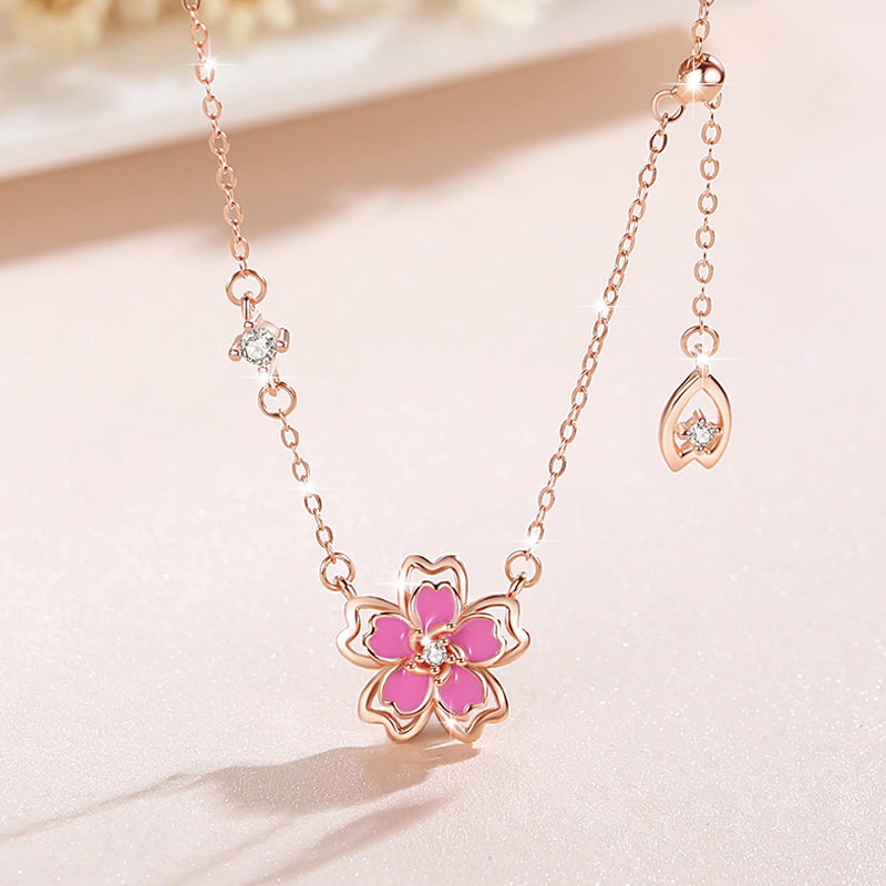 Cherry Blossom Sterling Silver Pink Flower Necklace Gifts for Her01