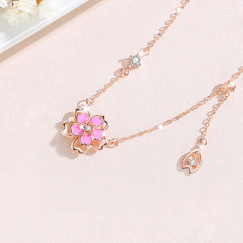 Cherry Blossom Sterling Silver Pink Flower Necklace Gifts for Her03