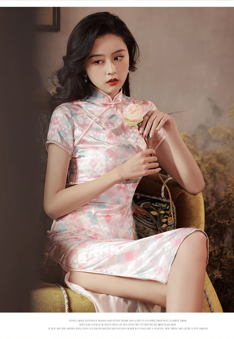 Chic-Short-Sleeve-Pink-Modern-Daily-Qipao-Party-Bodycon-Midi-Dress08