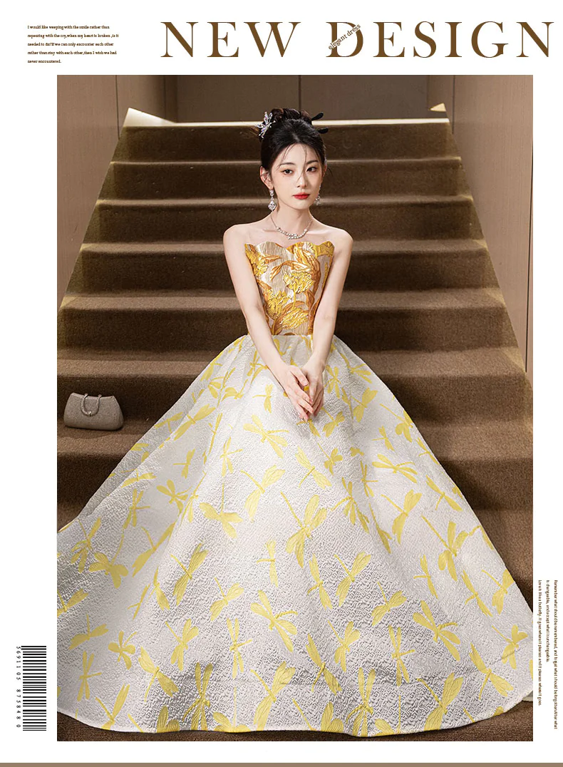Chic-Strapless-Evening-Dress-with-Gold-Floral-Bodice-and-Dragonfly-Print-Skirt07