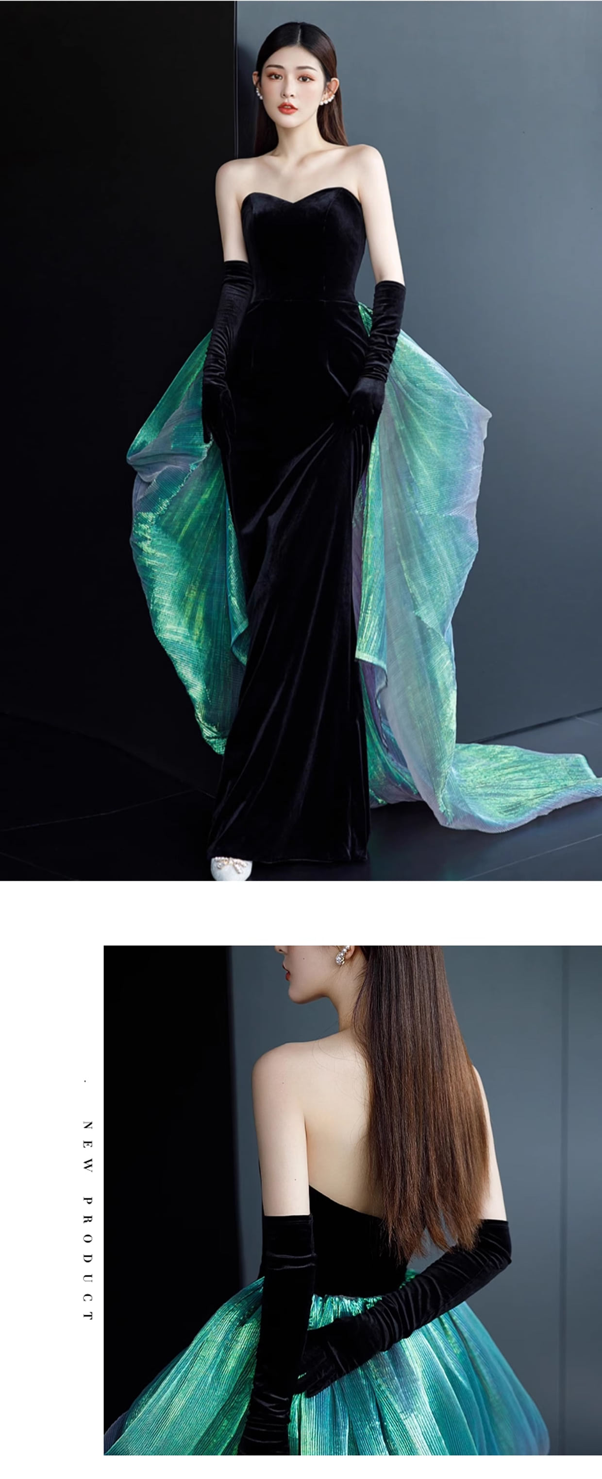 Elegant-Vintage-Black-Velvet-Fishtail-Banquet-Party-Evening-Dress08