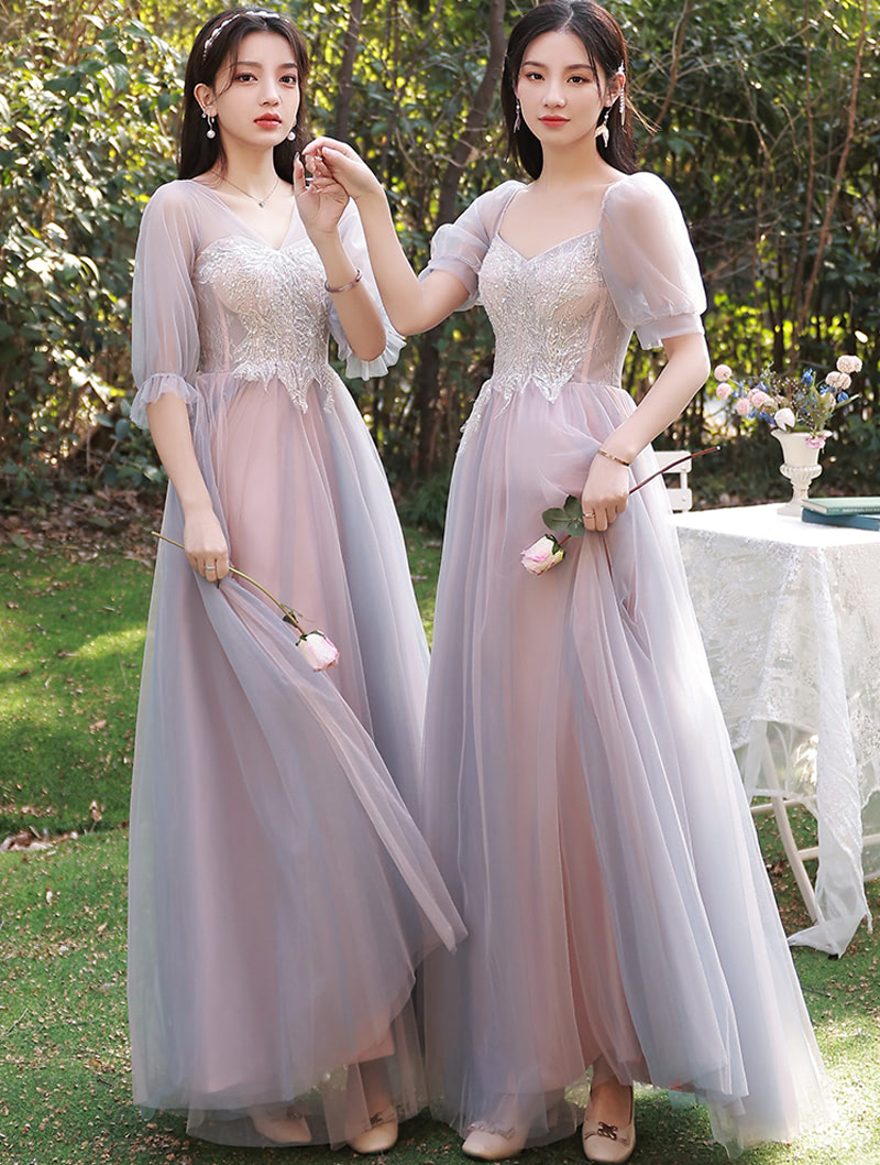 Fairy Pink Bridesmaid Party Birthday Homecoming Dress with Sleeves01