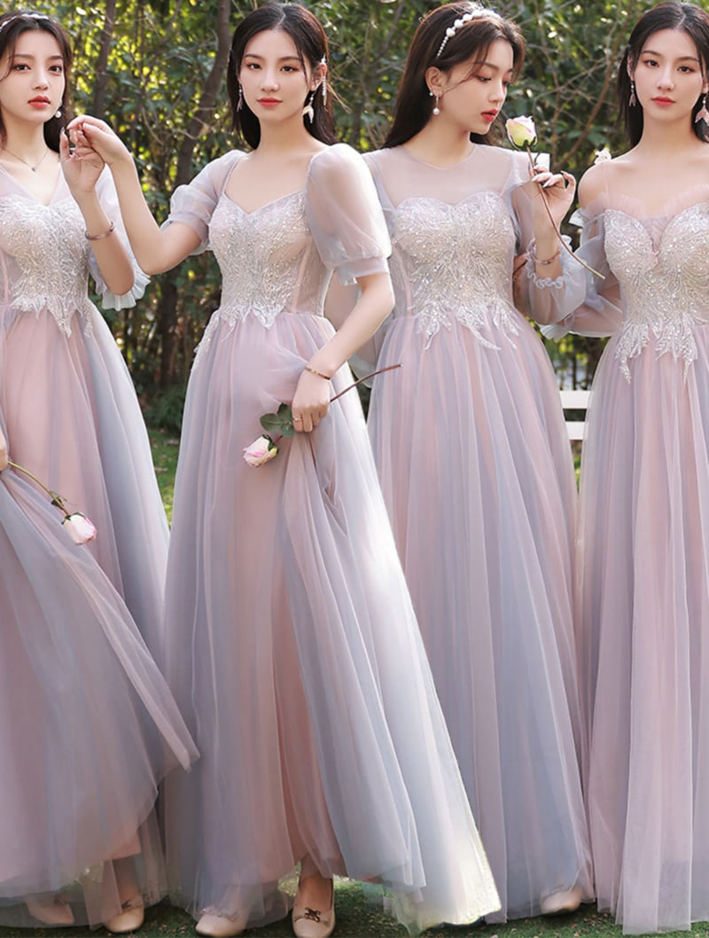 Fairy Pink Bridesmaid Party Birthday Homecoming Dress with Sleeves02