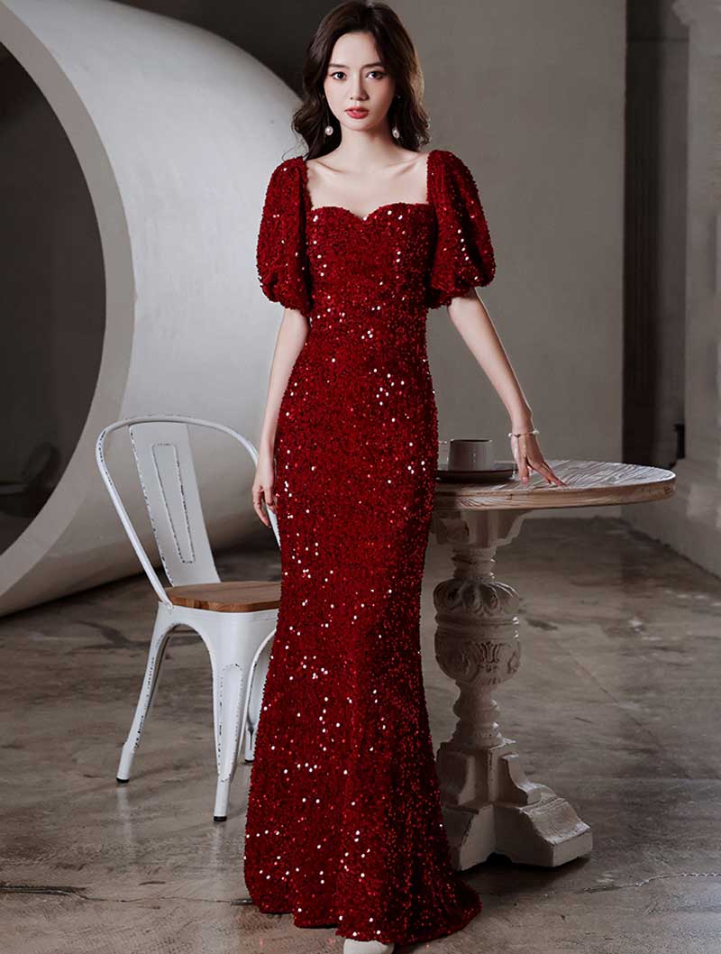 Fashion Wine Red Sparkly Evening Party Dress Elegant Ball Gown01